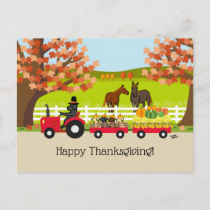 Happy Thanksgiving Black Labrador Traktor Postkarte