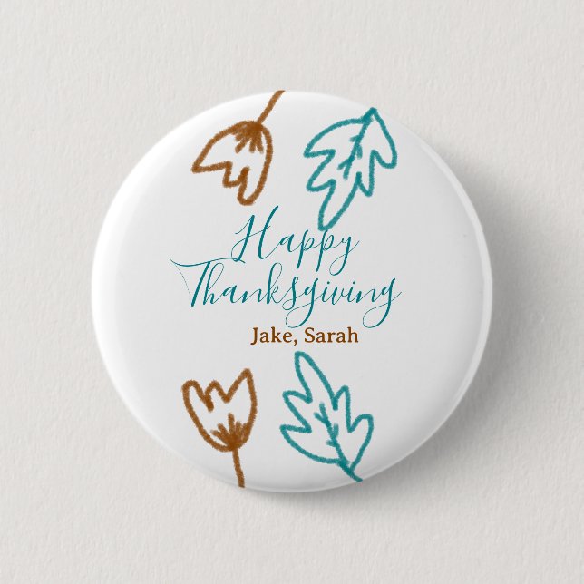 Happy Thanksgiving blauen braunen Herbstlaub Blume Button (Vorderseite)