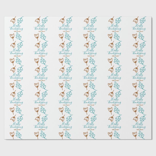 Happy Thanksgiving blauen braunen Herbstlaub Blume Geschenkpapier (Flach)