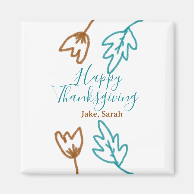 Happy Thanksgiving blauen braunen Herbstlaub Blume Magnet (Vorne)