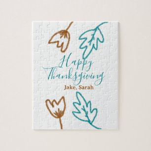 Happy Thanksgiving blauen braunen Herbstlaub Blume Puzzle