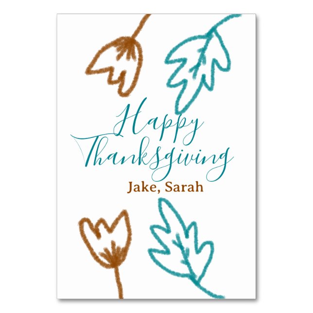 Happy Thanksgiving blauen braunen Herbstlaub Blume Tischnummer (Vorderseite)