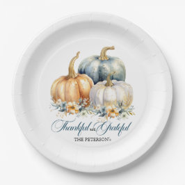 Happy Thanksgiving Blue Orange Gold Pumpkins Pappteller