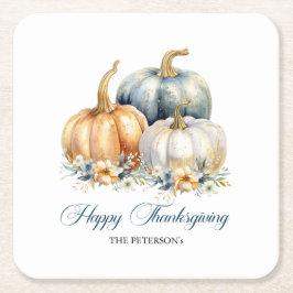 Happy Thanksgiving Blue Orange Gold Pumpkins Rechteckiger Pappuntersetzer