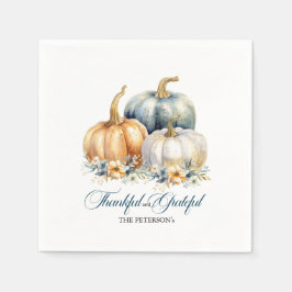 Happy Thanksgiving Blue Orange Gold Pumpkins Serviette