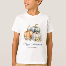 Happy Thanksgiving Blue Orange Gold Pumpkins T-Shirt
