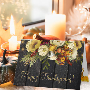 Happy Thanksgiving blumengeschmückte rustikale Hol Feiertagskarte