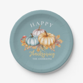 Happy Thanksgiving Blumenkürbis blau Pappteller