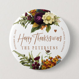 Happy Thanksgiving Blumentypografie Familienname Button