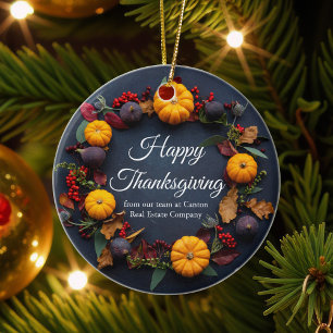 Happy Thanksgiving Business Pumpkin Wreath Custom Keramik Ornament