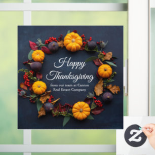 Happy Thanksgiving Business Pumpkin Wreath Modern Fensteraufkleber