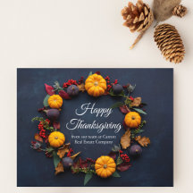 Happy Thanksgiving Business Pumpkin Wreath Modern