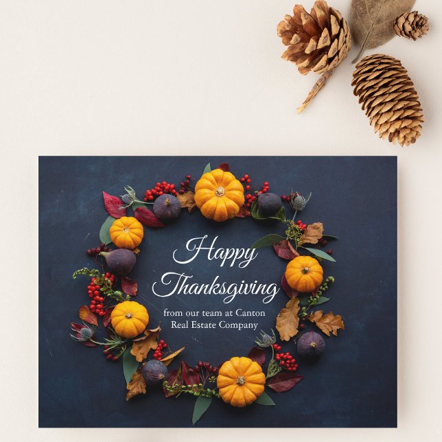 Happy Thanksgiving Business Pumpkin Wreath Modern Postkarte (Von Creator hochgeladen)