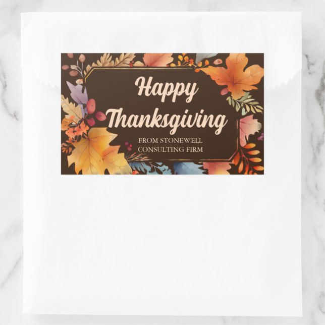Happy Thanksgiving Business Vintag Brown Blätter Rechteckiger Aufkleber (Tasche)