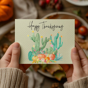 Happy Thanksgiving Cactus Watercolor Pumpkin Postkarte