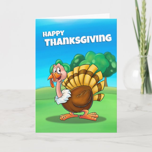 Happy Thanksgiving Card Cartoon Feiertagskarte (Vorderseite)