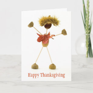 Happy Thanksgiving Card Niedlich Acorn Stick Man Feiertagskarte