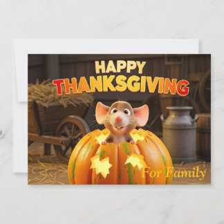 Happy Thanksgiving Cartoon Rat in Pumpkin Feiertagskarte