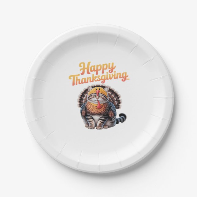 Happy Thanksgiving Cat Türkei Day Fall Classic T-S Pappteller (Vorderseite)