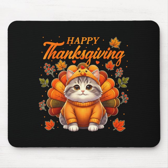 Happy Thanksgiving Cat Turkey Day Autumn Fall Men  Mousepad (Vorne)