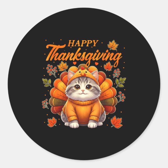 Happy Thanksgiving Cat Turkey Day Autumn Fall Men  Runder Aufkleber (Vorderseite)