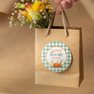 Happy Thanksgiving Checkered Tablecloth Pumpkins Runder Aufkleber