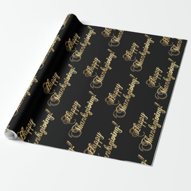 Happy Thanksgiving Chic Black Imitats Gold Foil Te Geschenkpapier (Ungerollt)