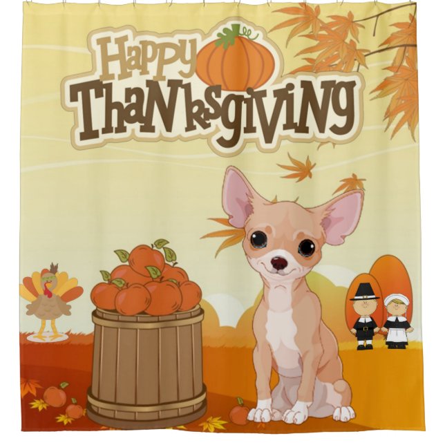 Happy Thanksgiving Chihuahua Duschvorhang (Vorderseite)