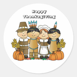 Happy Thanksgiving Children Runder Aufkleber