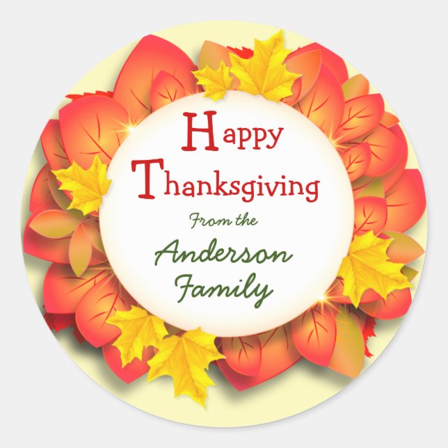 Happy Thanksgiving Classic Round Sticker (Vorderseite)