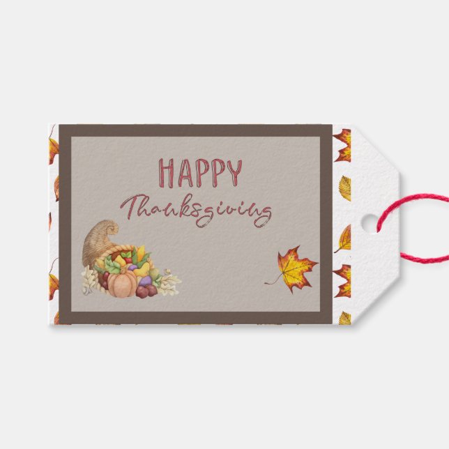 Happy Thanksgiving Cornucopia Basket Herbstlaube Geschenkanhänger (Vorderseite (Horizontal))