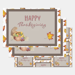 Happy Thanksgiving Cornucopia Basket Herbstlaube Geschenkpapier Set