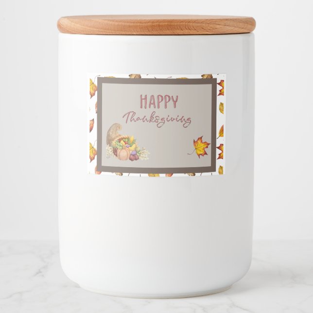 Happy Thanksgiving Cornucopia Basket Herbstlaube Lebensmitteletikett (Vorderseite)