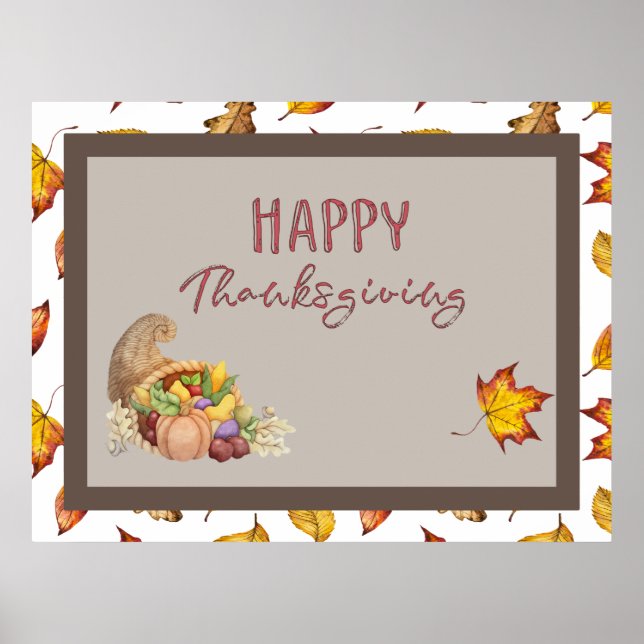 Happy Thanksgiving Cornucopia Basket Herbstlaube Poster (Vorne)