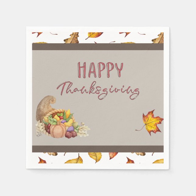 Happy Thanksgiving Cornucopia Basket Herbstlaube Serviette (Vorderseite)