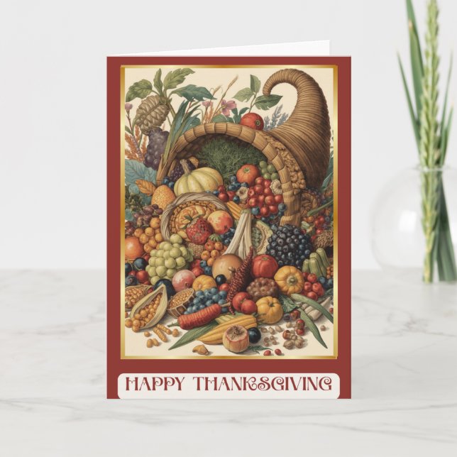 Happy Thanksgiving Cornucopia Folded Greeting Card Karte (Vorderseite)