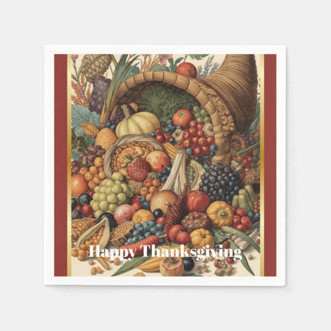 Happy Thanksgiving Cornucopia Napkins Serviette (Vorderseite)