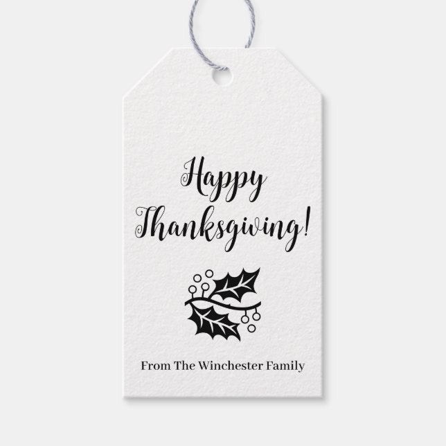 Happy Thanksgiving Custom Black Script Blattwerk Geschenkanhänger (Vorderseite)