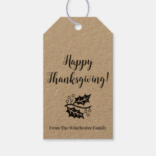 Happy Thanksgiving Custom Black Script Blattwerk Geschenkanhänger