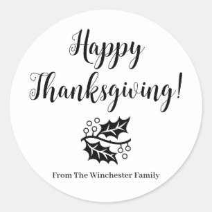 Happy Thanksgiving Custom Black Script Blattwerk Runder Aufkleber