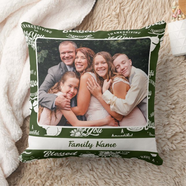 Happy Thanksgiving: Custom Family Foto & Name Kissen (Decke)