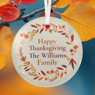 Happy Thanksgiving Custom Herbst Leaf Kranz Ornament Aus Glas
