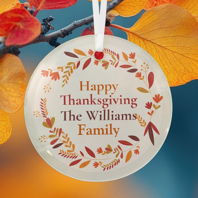Happy Thanksgiving Custom Herbst Leaf Kranz Ornament Aus Glas (Von Creator hochgeladen)