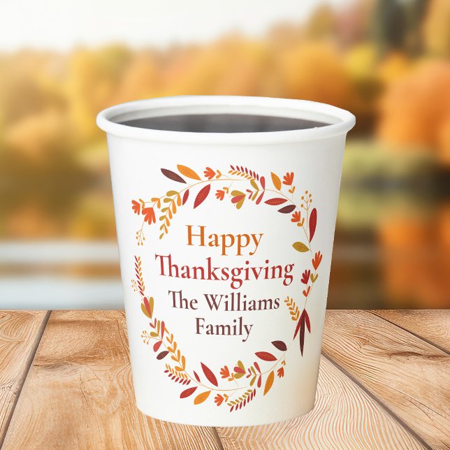Happy Thanksgiving Custom Herbst Leaf Kranz Pappbecher (Von Creator hochgeladen)