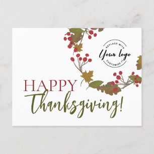 Happy Thanksgiving Custom Logo Fall Foliage Feiertagspostkarte