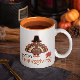 Happy Thanksgiving Cute Pilgrim Turkey Zweifarbige Tasse