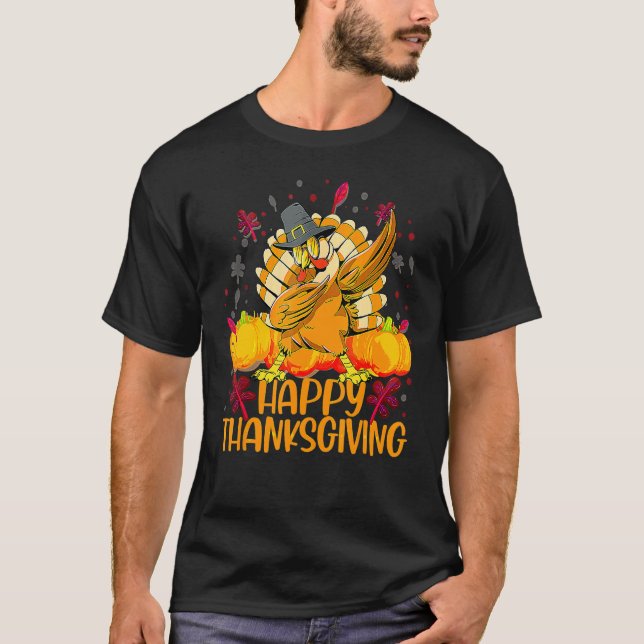 Happy Thanksgiving Dabbing Turkey Day Pilgrim Men  T-Shirt (Vorderseite)