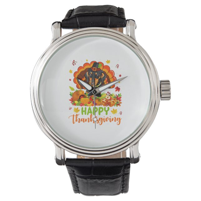 Happy Thanksgiving Dackel Hund Türkei Hund Lover Armbanduhr (Vorderseite)