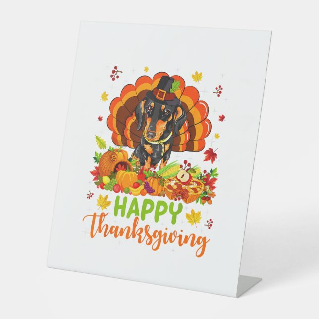 Happy Thanksgiving Dackel Hund Türkei Hund Lover Sockelschild (Vorderseite)