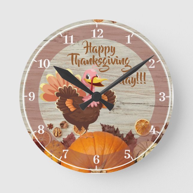 Happy Thanksgiving Day Acrylic Wall Clock Runde Wanduhr (Vorderseite)